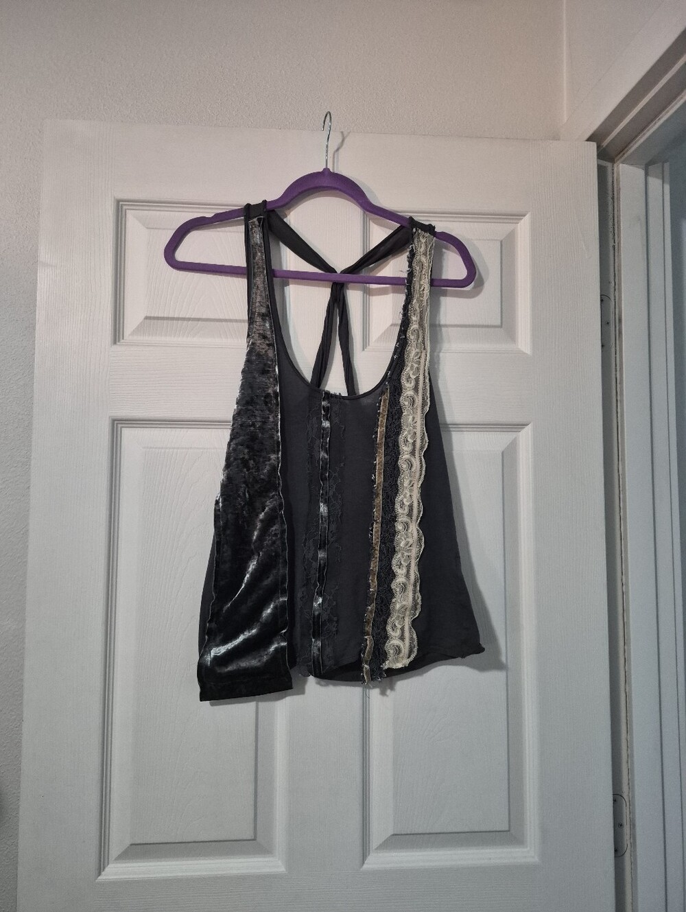 Black Racerback Tank with Cream Lace Trim
